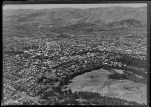 Christchurch City including Hagley Golf Course in the foreground