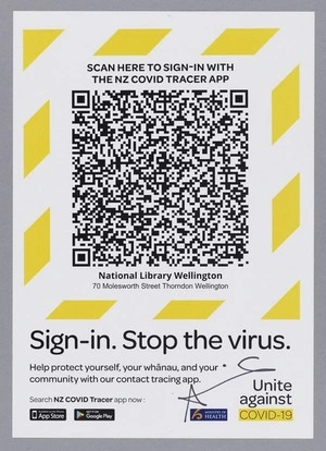 Sign-in. Stop the virus. National Library QR code