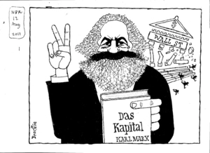 Brockie, Robert Ellison, 1932- :[Karl Marx & V sign]. 12 August 2011