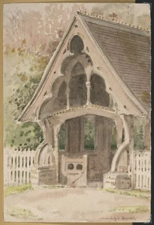 Barton, Cranleigh Harper, 1890-1975 :Lych Gate, Halswell Church. [ca 1950]