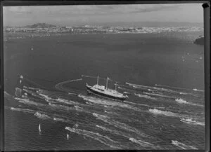 Royal Yacht Britannia entering Auckland Harbour