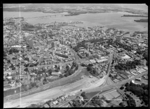 University of Auckland and surrounding area, including highway under construction, Auckland