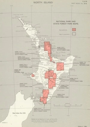 North Island. National park and state forest park maps.