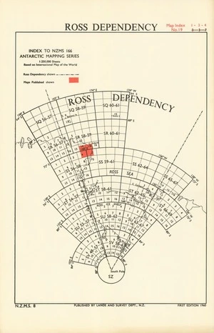 Ross Dependency. Index to NZMS 166 Antarctic mapping series.