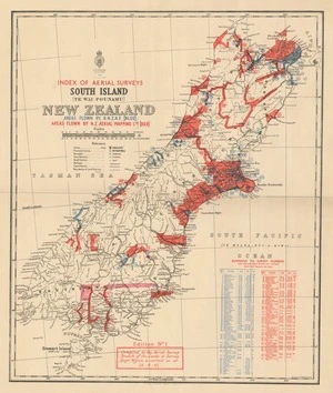 Index of aerial surveys. South Island (Te Wai-Pounamu) New Zealand / compiled by the Aerial Survey Branch, of the Lands & Survey Dept. Wgton ; drawn by W.G. Harding.