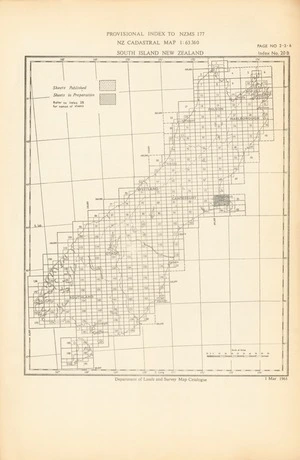 Provisional index to NZMS 177 NZ cadastral map 1:63 360 South Island New Zealand