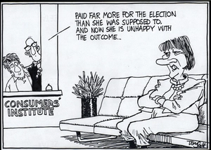 Consumers' Institute. "Paid far more for the elections than she was supposed to, and now she is unhappy with the outcome..." 17 February, 2006.