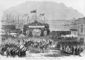 Photograph of a wood engraving depicting The Duke of Edinburgh's Royal Tour, Auckland