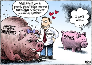 "Well, aren't you a pretty piggy? High interest rates AND government insurance lipstick!!" 15 October, 2008.