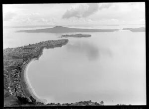 Bucklands Beach, Auckland with view of Brown's Island and Rangitoto
