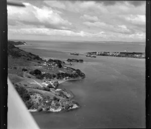 Darch Point, with Marsden Point oil refinery in the distance, Whangarei Heads