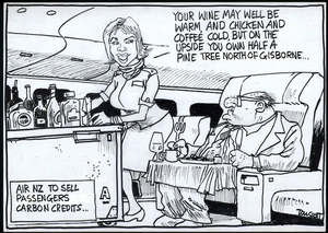 'Air NZ to sell passengers carbon credits...' "Your wine may well be warm, and chicken and coffee cold, but on the upside you own half a pine tree north of Gisborne..." 29 March, 2008
