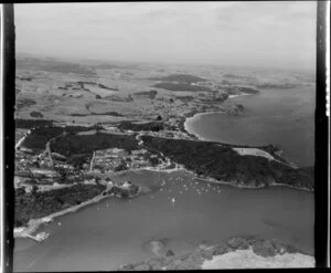 Mangonui and harbour (foreground) Coopers Beach and Cable Bay (centre), Far North District