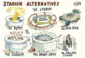 Stadium alternatives. The potty, the lifebuoy, the dead duck, the gurgler, the bouncy castle, the Mallard Stand. 15 November, 2006