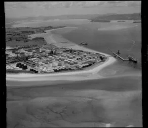 Coastal view featuring Marsden Point Oil Refinery, Whangarei Harbour, Northland Region