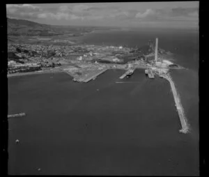 Port Taranaki and power station, New Plymouth, from the harbour