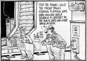 "Stop the press! Hold the front page! Stephen Fleming was seen smiling while scoring a century in the Black Caps win over Bangladesh.." 4 April, 2007