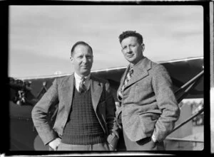 Bristol Freighter tour, Christchurch, from the left Charlie Savage, D N Shaw, makers of the Parasol monoplane
