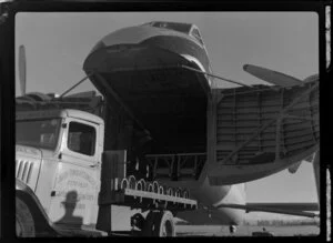Bristol Freighter tour, Christchurch, loading pipes for Palmerston North