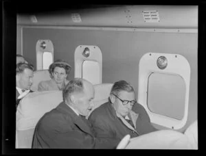 Bristol Freighter Tour, flight from Paraparaumu to Christchurch, Sir Leonard Isitt (left) and Mr A Hardcastle