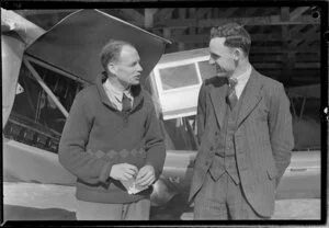 Mr Temple Martin, ground engineer (left), Hawkes Bay and East Coast Aero Club with Mr Piet van Asch, New Zealand Aerial Mapping, Hastings