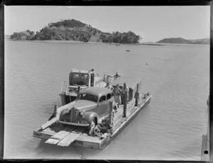 Barge transporting a car, Paihia