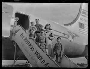 Mr and Mrs Way and family, passengers on the Clipper Malay, Pan American World Airways