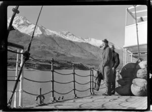 Unidentified man on SS Earnslaw, Lake Wakatipu