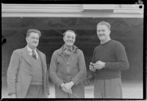 New Plymouth Aero Club, from left H W Lightband, president, A Salter, ground engineer, C H Plumtree, instructor