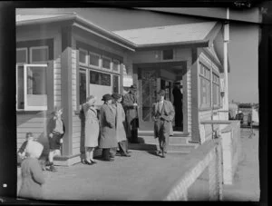 Passengers waiting outside the terminal, Milson aerodrome, Palmerston North