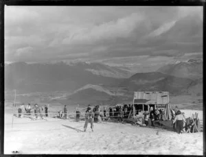 Skiers at Coronet Peak rope tow