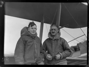 W Bettle and N A Hopkins, entrants for the air race, Canterbury Aero Club