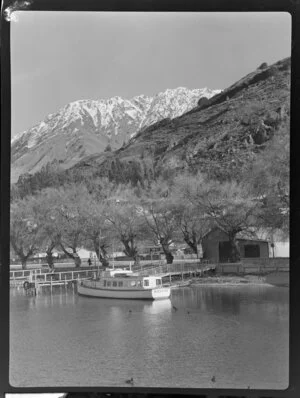 View of the boat, Kelvin, and the mountains from Lake Wakatipu, Central Otago