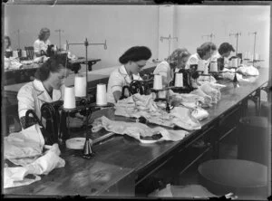 Machinists at work, Steeles Corset Factory, Avondale, Auckland