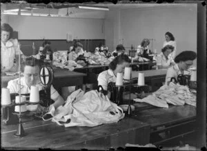 Machinists at work, Steeles Corset Factory, Avondale, Auckland