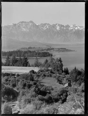 View of section and old foundations with Lake Wakatipu and the Remarkables in the background