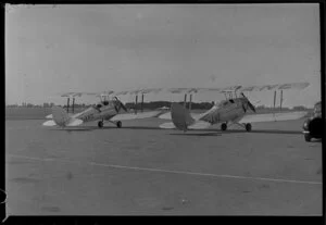 Tiger Moths ZK-ANO and ZK-ANE at Harewood Airport, Air Transport New Zealand