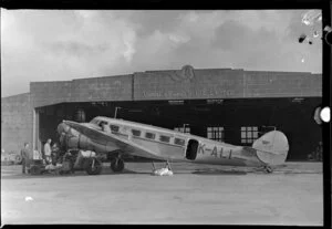 Lockheed Electra ZK-ALI at Union Airways hangar, Mangere, Auckland
