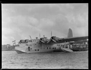 BOAC Flying Boat Harlequin at Mechanics Bay, Auckland