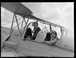 Pilot and young passenger in Tiger Moth