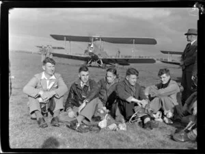 Waikato Air Pageant, from left are Lou Le Vaillant and Bert Pearson from the Waikato, W J Marr, J L Irvine and P E Weston from Auckland