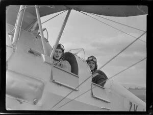 A Sails (left) and L H Roberts from the Hawkes Bay and East Coast Aero Club at the Waikato Air Pageant