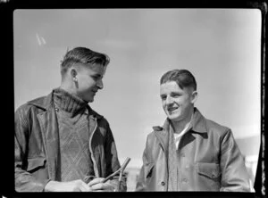 L Hislop (left) with pilot Fred Hislop, Otago Aero Club