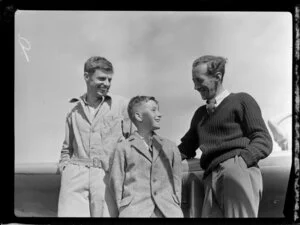 Engineer R Poynter (left) with instructor R Bush and Brian Souter, the youngest member of the Otago Aero club