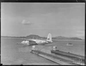First flight of the T E A flying boat ZK-AMH 'Auckland' from New Zealand to England