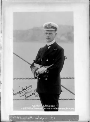 Captain L Halsey, HMS New Zealand - Photograph taken by W Beattie