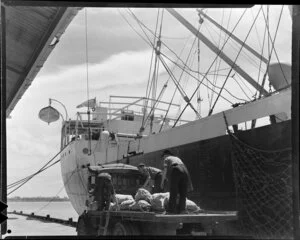 Loading on export wharf, Auckland