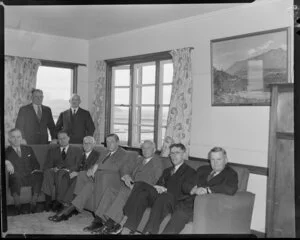 Tasman Empire Airways Ltd directors with retiring chairman Mr Rudder and Geoff Roberts