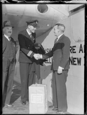 Arrival of the film 'For Freedom', transported by Tasman Empire Airways Ltd