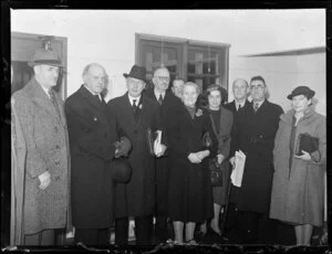 A group of people with Mr Peter Fraser on his departure [to England?]